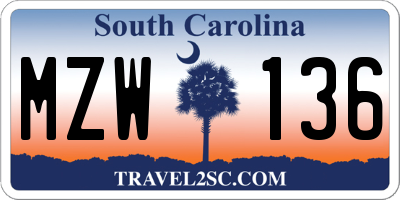 SC license plate MZW136