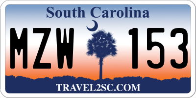 SC license plate MZW153