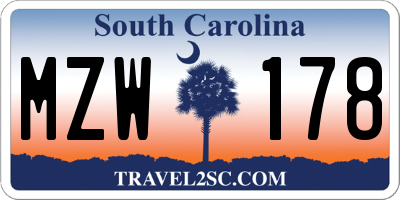 SC license plate MZW178