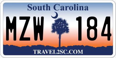SC license plate MZW184