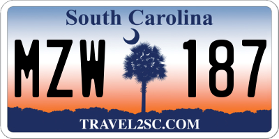 SC license plate MZW187