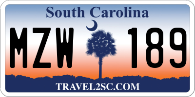 SC license plate MZW189