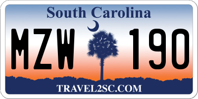 SC license plate MZW190