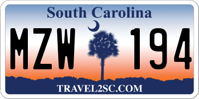 SC license plate MZW194