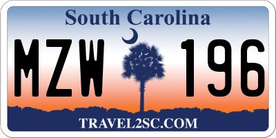 SC license plate MZW196