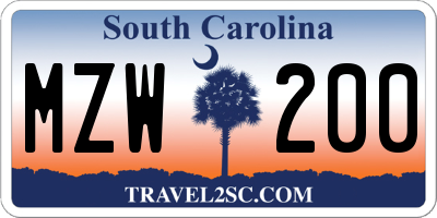 SC license plate MZW200