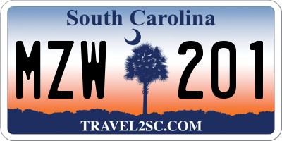 SC license plate MZW201