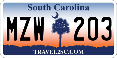 SC license plate MZW203