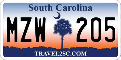 SC license plate MZW205
