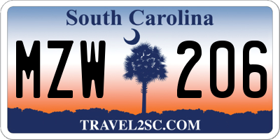 SC license plate MZW206