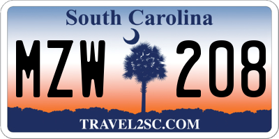 SC license plate MZW208