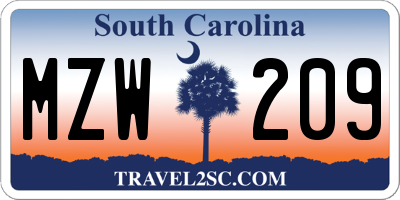 SC license plate MZW209