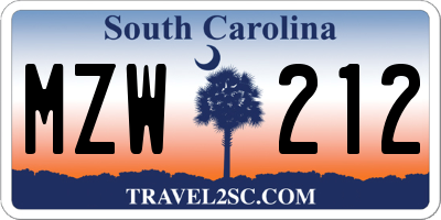 SC license plate MZW212