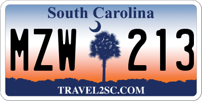 SC license plate MZW213