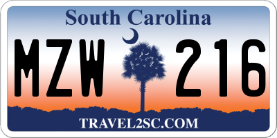 SC license plate MZW216
