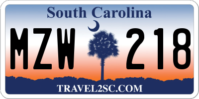SC license plate MZW218