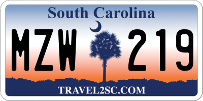 SC license plate MZW219