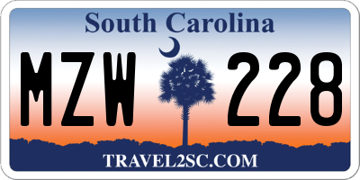 SC license plate MZW228