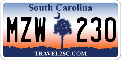 SC license plate MZW230