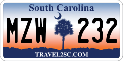 SC license plate MZW232