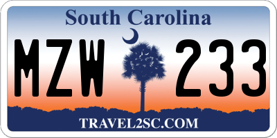 SC license plate MZW233