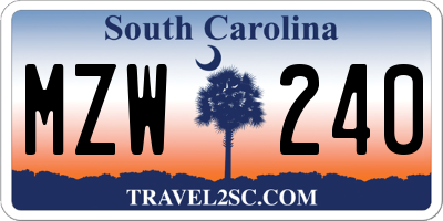 SC license plate MZW240