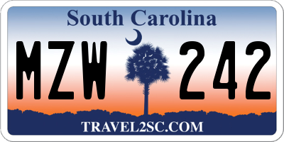 SC license plate MZW242