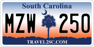 SC license plate MZW250