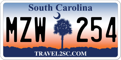 SC license plate MZW254