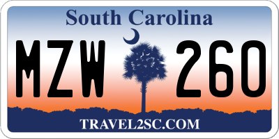 SC license plate MZW260