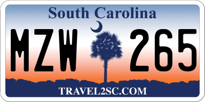 SC license plate MZW265