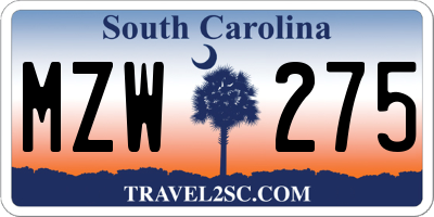 SC license plate MZW275