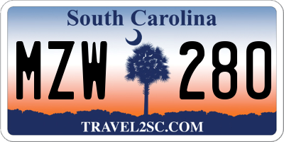 SC license plate MZW280