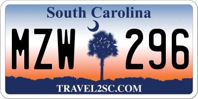 SC license plate MZW296