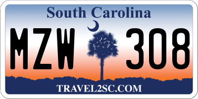 SC license plate MZW308