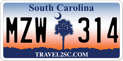SC license plate MZW314