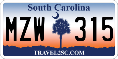 SC license plate MZW315