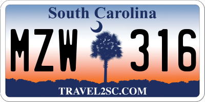 SC license plate MZW316