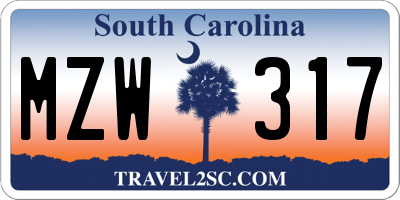 SC license plate MZW317