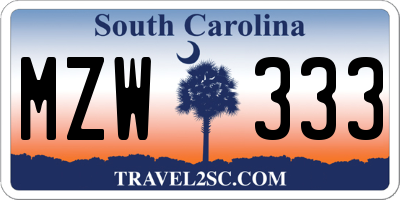 SC license plate MZW333