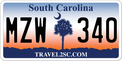 SC license plate MZW340
