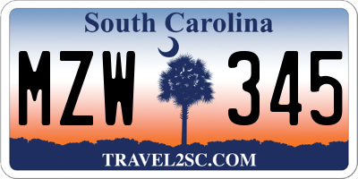 SC license plate MZW345