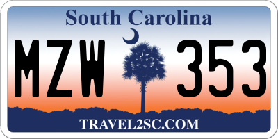 SC license plate MZW353