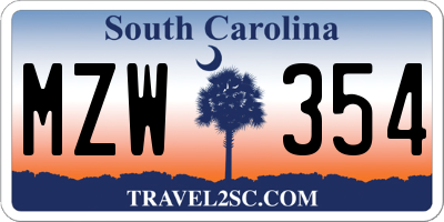 SC license plate MZW354