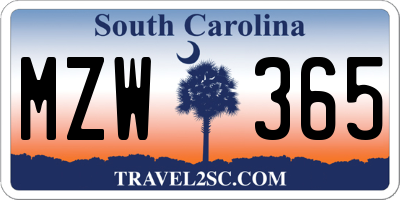 SC license plate MZW365