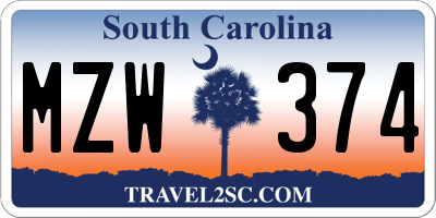 SC license plate MZW374
