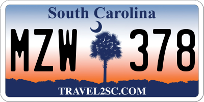 SC license plate MZW378