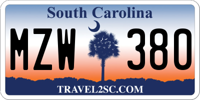 SC license plate MZW380