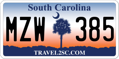 SC license plate MZW385
