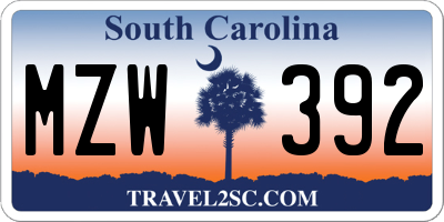 SC license plate MZW392
